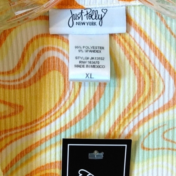 JUST POLLY JUNIORS RETRO SWIRL V-NECK SLEEVELESS RUCHED FRONT TOP SIZE XL NWT - Picture 4 of 6